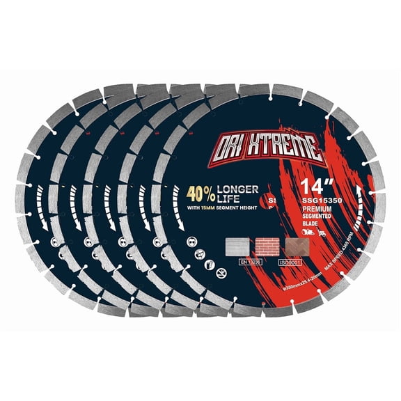 ORIXTREME 14 Inch Diamond Concrete Saw Blade 5Pcs, Segmented General Purpose Blade Dry/Wet Cutting Concrete, Reinforced Concrete, Masonry, Brick, Block,1"-20mm Arbor