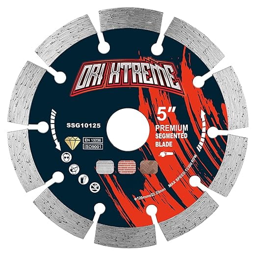 ORIXTREME 5 Inch Diamond Saw Blade, Segmented General Purpose Blade Dry/Wet Cutting Concrete, Masonry, Brick, Block,7/8"-5/8” Arbor