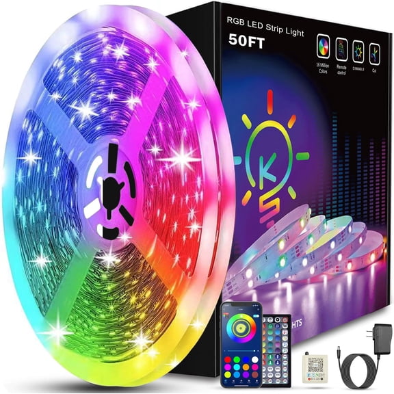 ORK 50ft Led Strip Lights Smart Sync Music Led Lights for Bedroom Home Decoration, APP Control