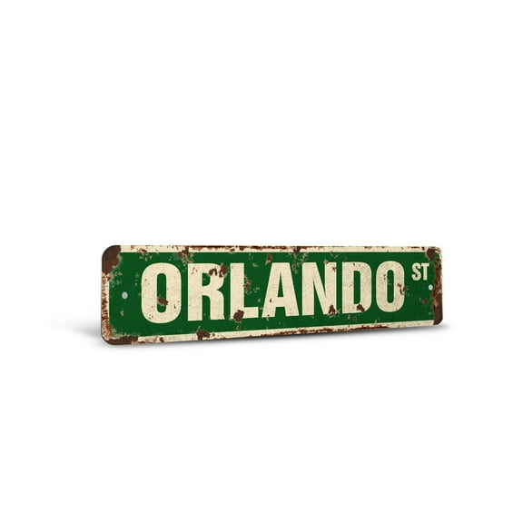 ORLANDO Vintage Style Rustic Street Sign – Childrens Name Room Sign Retro Decorative Wall Sign for Home, Bar, Garage, or Outdoor Use | 6" X 24" Plastic Road Sign