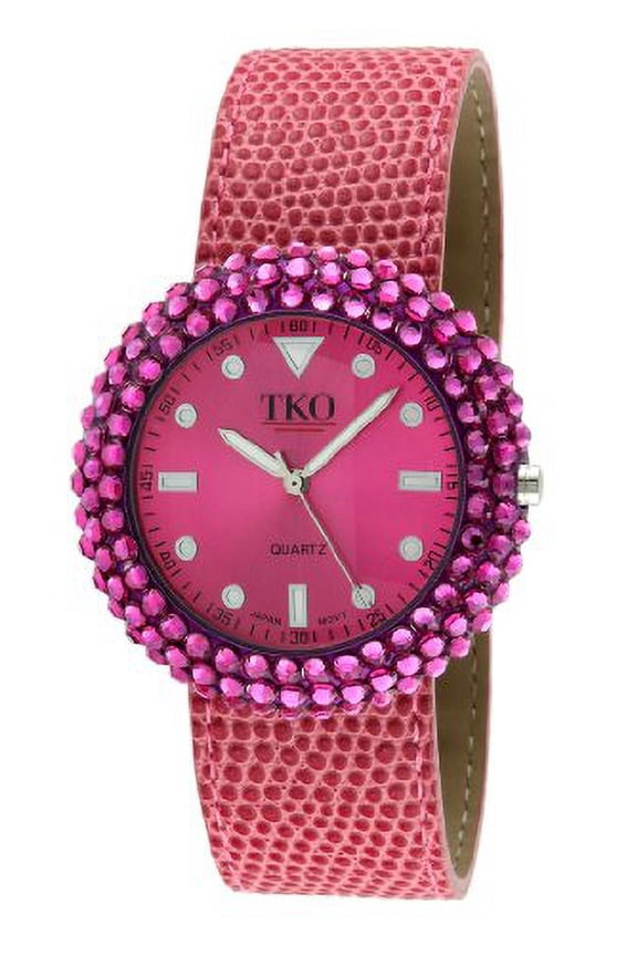 ORLOGI Women's TK618-FS Fuschia Crystal Leather Slap Watch