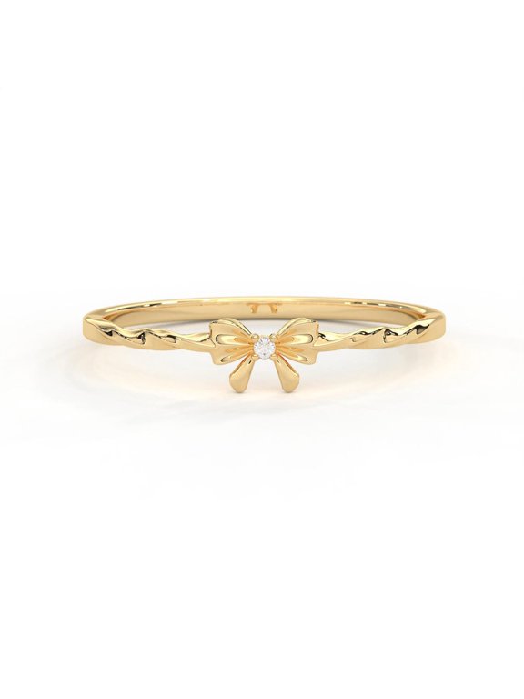 0.20ct Moissanite Women Bow Band Ring 14K Yellow Gold Plated