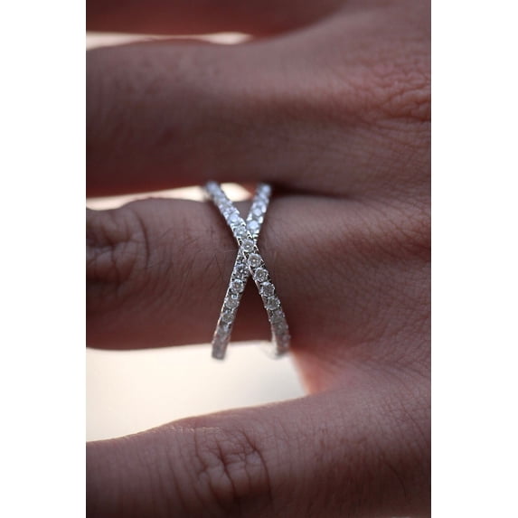 ORLOV DIAMONDS 1.00ct Moissanite Criss Cross Anniversary Band Ring 14K White Gold Plated