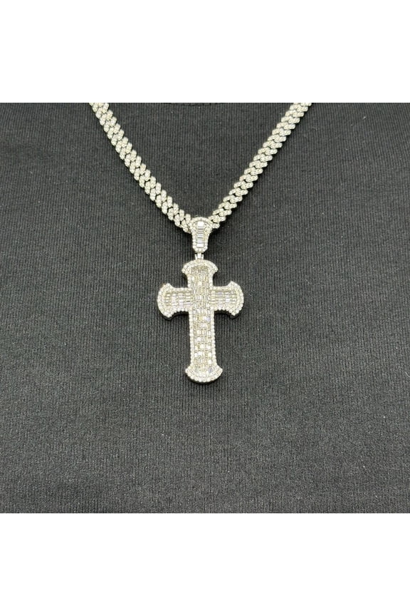3Ct Round Cut Moissanite Men's Cross Charm Only Pendant in 925 Sterling Silver