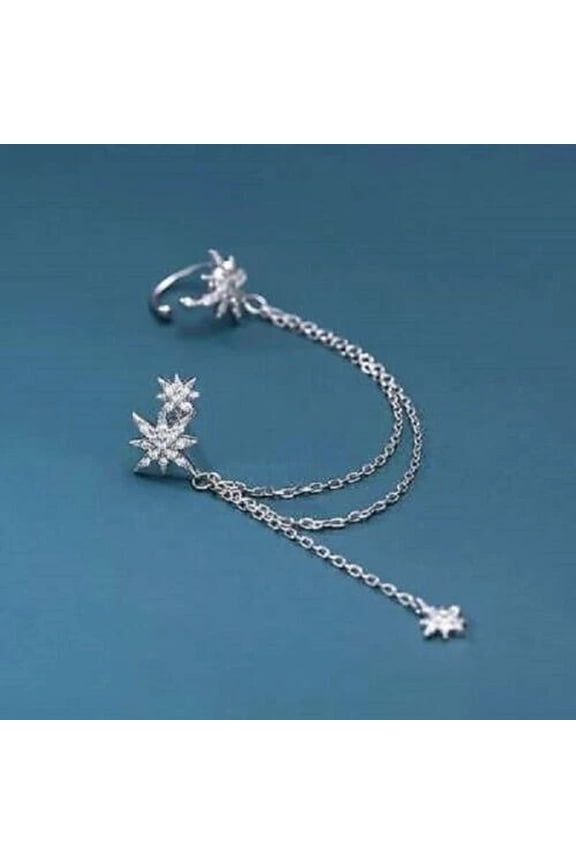 1.20Ct Round Cut Moissanite dangle Tassel Ear Cuff Earring 14k White Gold Plated for Women