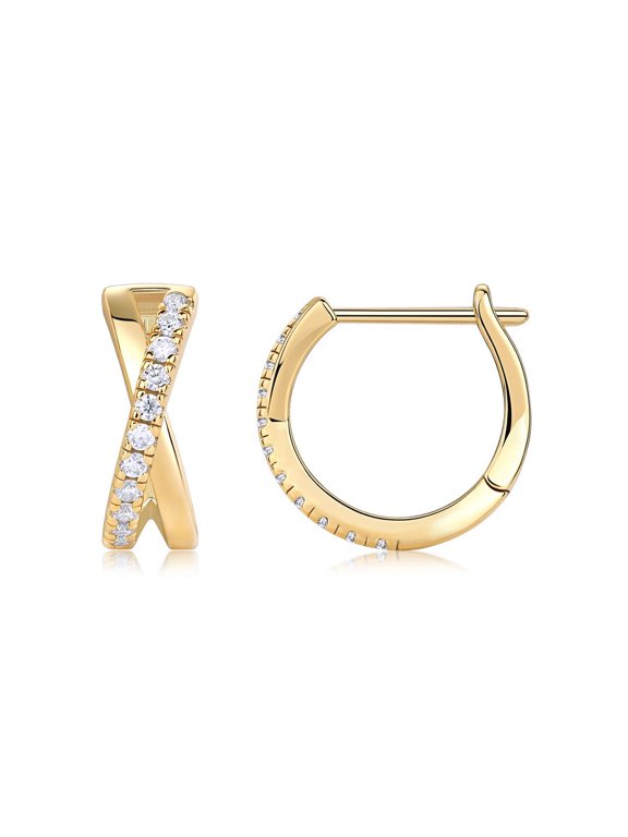 1.20ct Moissanite Crossover Women Hoop Earring 14k Yellow Gold Plated