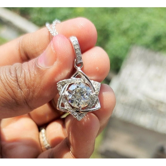 ORLOV DIAMONDS 1.50Ct Round Cut Moissanite 14K White Gold Plated Star Shape Women's Pendant