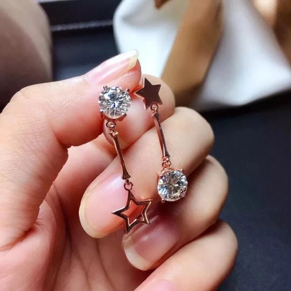 ORLOV DIAMONDS 14K Rose Gold Plated 2Ct Round Cut Moissanite Star Drop Dangle Earrings Silver
