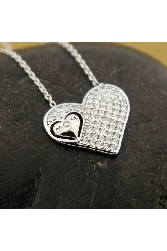 14k White Gold Plated Heart Women Necklace in Moissanite Round Cut
