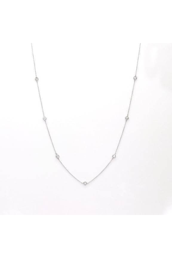 Moissanite 14K White Gold Plated Women 1Ct Round Cut 7 Stone Bezel Necklace