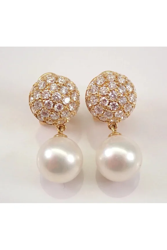 14K Yellow Gold Plated 3Ct Round Cut Moissanite 9mm Pearl Dangle Earrings