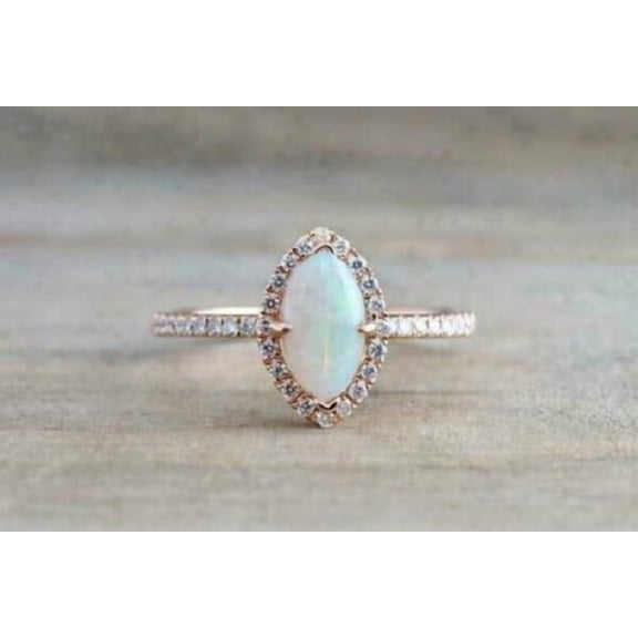 ORLOV DIAMONDS 14k Rose Gold Plated 2Ct Marquise Cut Lab Created Opal Engagement Halo Ring
