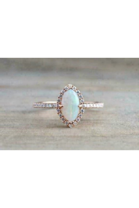 14k Rose Gold Plated 2Ct Marquise Cut Lab Created Opal Engagement Halo Ring