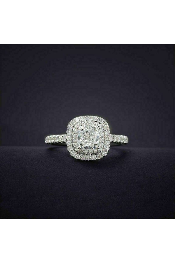 14k White Gold Plated 2 Ct Moissanite Double Halo Women Engagement Ring
