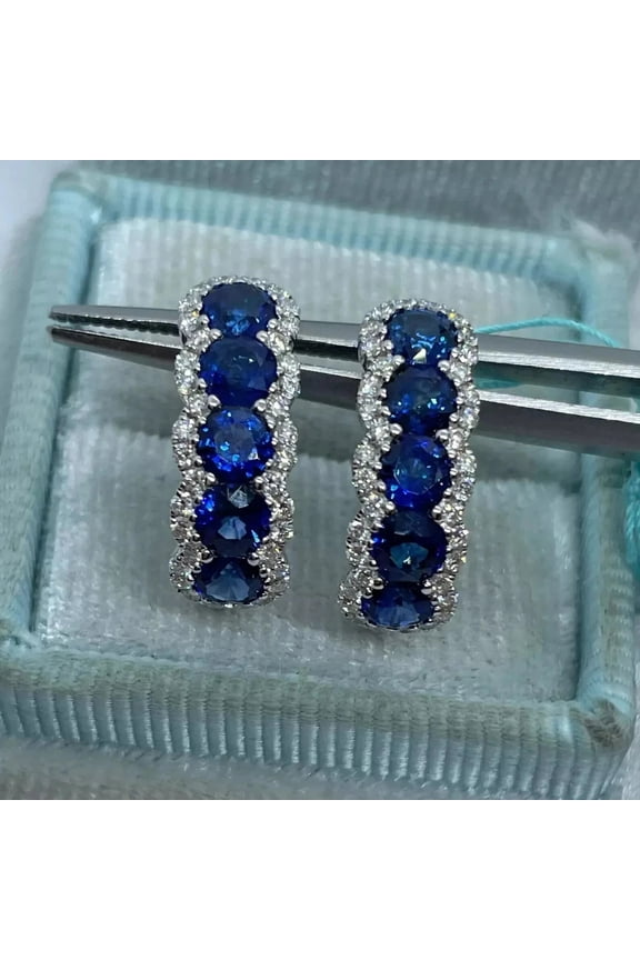 14k White Gold Plated 3Ct Round Cut Lab Created Sapphire Huggie Hoop Earrings
