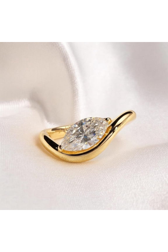 14k Yellow Gold Plated 2ct Marquise Cut Moissanite Solitaire Engagement Ring