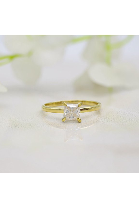 14k Yellow Gold Plated Square Solitaire Ring Princess Cut 2ct Moissanite Engagement Ring