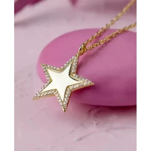 ORLOV DIAMONDS 1Ct Moissanite Round Cut Women's Star Pendant 14K Yellow Gold Plated Free Chain
