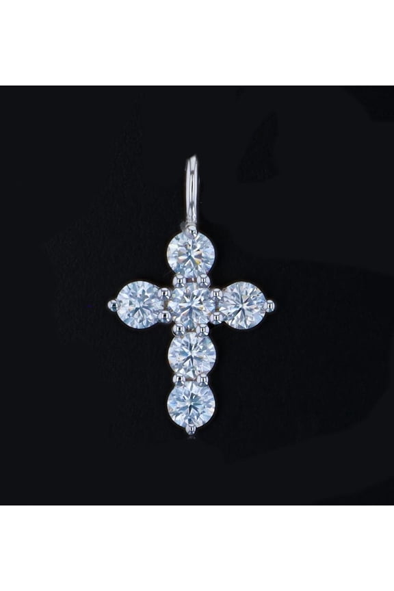 1ct Moissanite Mini Cross Charm Pendant 14k White Gold Plated