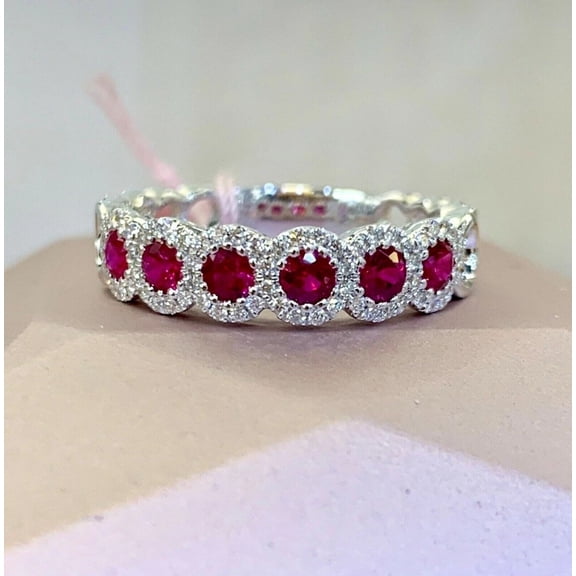 ORLOV DIAMONDS 2.00Ct Round Cut Lab Created Red Ruby Wedding Band Ring for Women 14K White Gold Plated