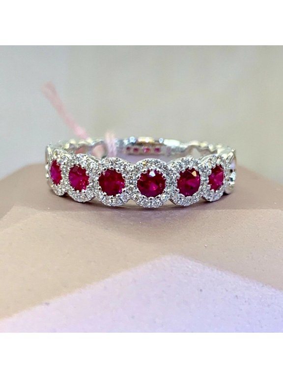 2.00Ct Round Cut Lab Created Red Ruby Wedding Band Ring for Women 14K White Gold Plated