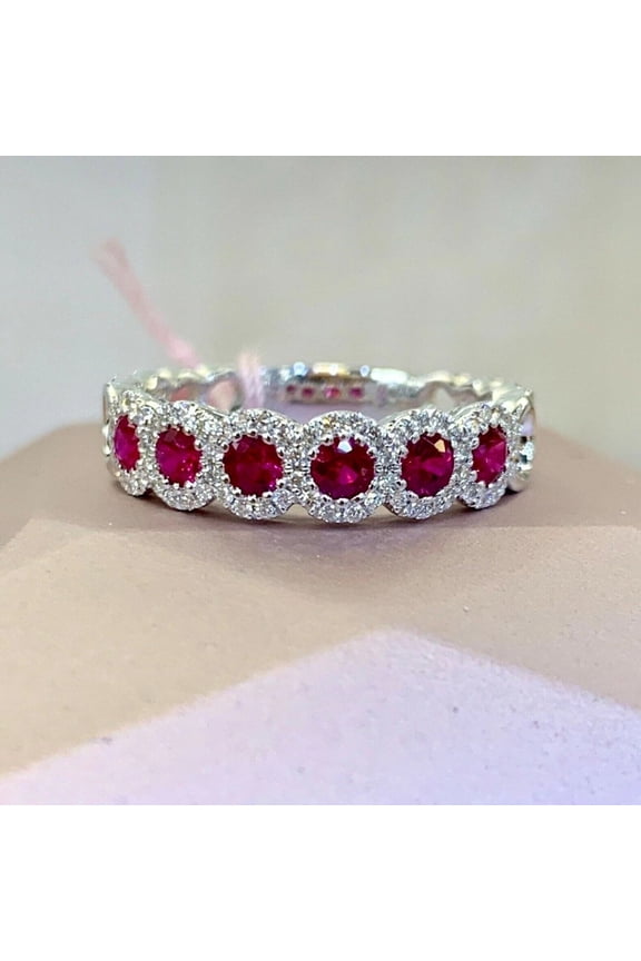 2.00Ct Round Cut Lab Created Red Ruby Wedding Band Ring for Women 14K White Gold Plated