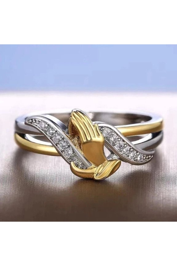 2.10Ct Moissanite Prayer Hand Wedding Ring 14K Two Tone Gold Plated