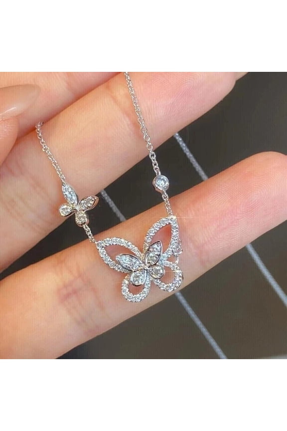 2.10Ct Round Cut Moissanite Gorgeous Butterfly Necklace In 14k White Gold Plated