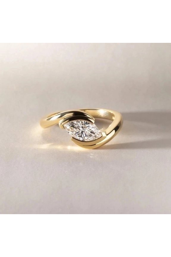 2Ct Marquise Cut Moissanite Solitaire Engagement Ring 14k Yellow Gold Plated