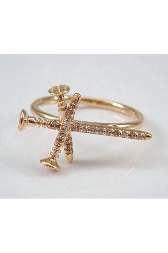 2Ct Moissanite Women's Band Nail Cross Ring 14K Yellow Gold Plated
