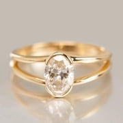 ORLOV DIAMONDS 2Ct Oval Cut Moissanite Women Solitaire Engagement Ring 14K Yellow Gold Plated