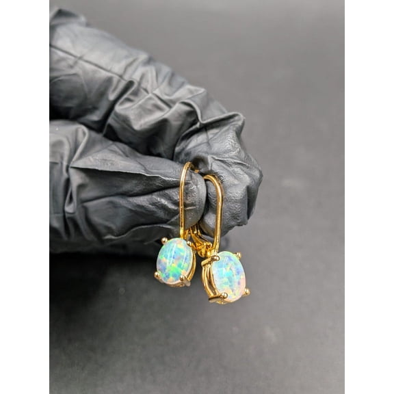 ORLOV DIAMONDS 2Ct Oval Lab Created Opal Drop 14K Yellow Gold Plated Dainty Leverback Earrings