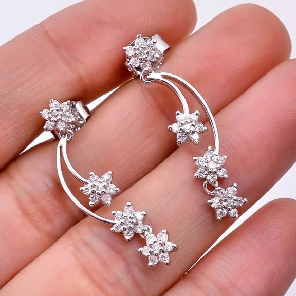 ORLOV DIAMONDS 2Ct Round Cut Moissanite Flower Drop Dangle Earrings 14k White Gold Plated