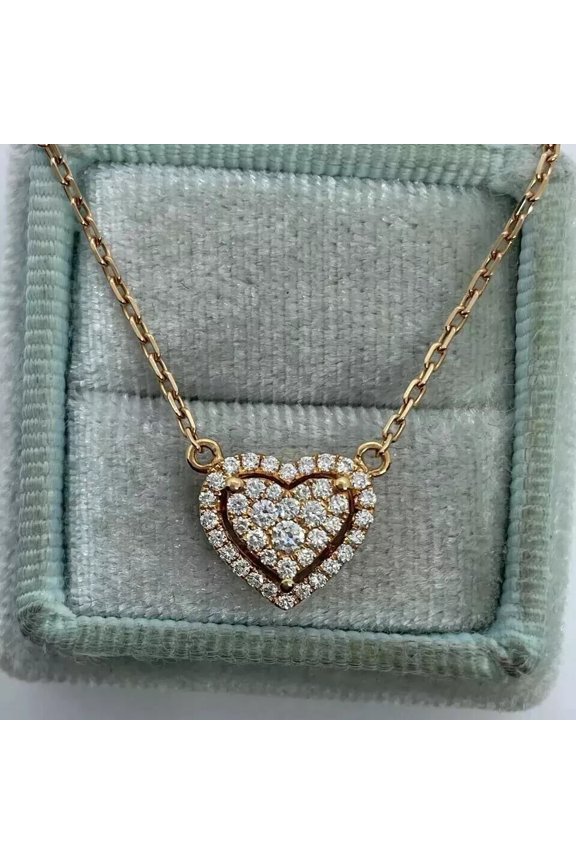 2Ct Round Cut Moissanite Women's Heart Necklace 14K Yellow Gold Plated