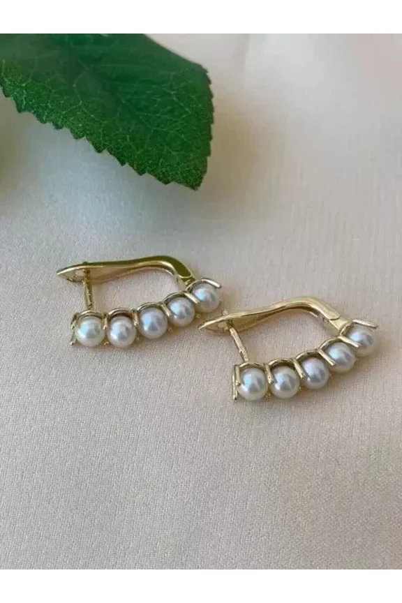 2Ct Round Cut Pearl Women's Huggie Stud Earrings 14k Yellow Gold Plated