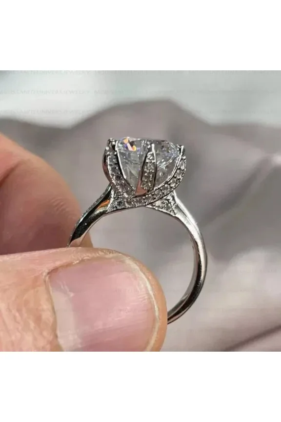 2Ct Round Cut Real Moissanite Solitaire Engagement Ring 14K White Gold Plated