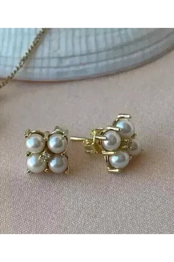 2Ct Round Cut White Pearl 14K Yellow Gold Plated Vintage Stud Earrings for Women