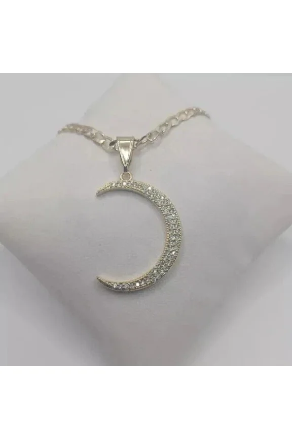 2Ct Round cut Moissanite Moon Charm Only Pendant 14K White Gold Plated