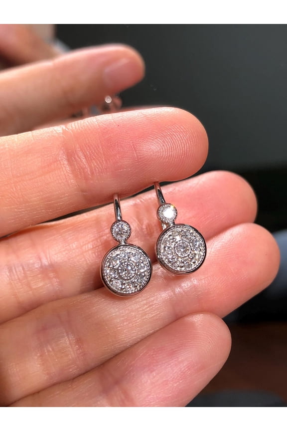 2ct Moissanite Bubble Shaped Leverback Women Earring 14k White Gold Plated