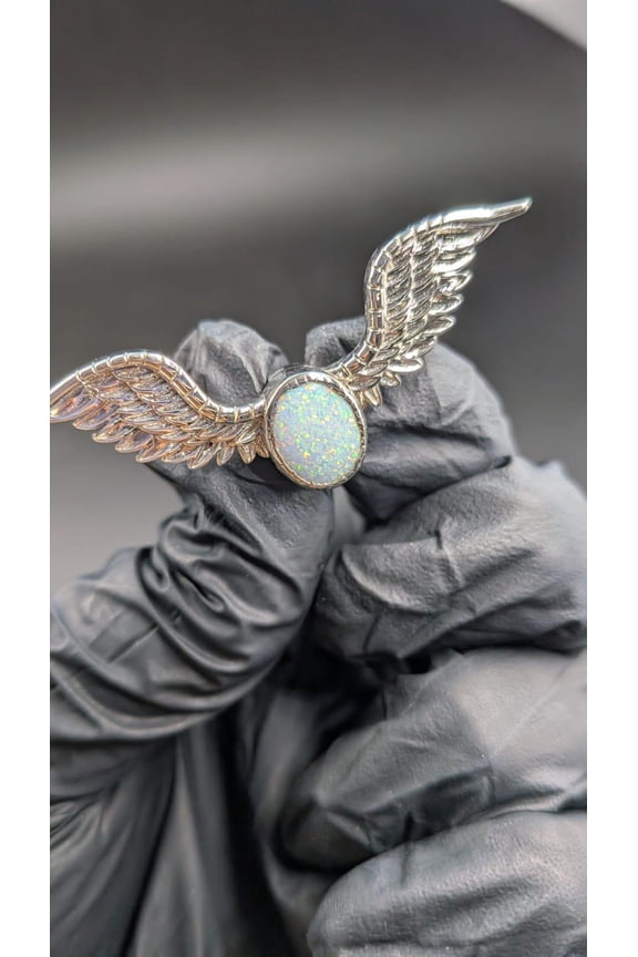 2ct Oval Cut Angel Wing Lab Created Opal Pendant Women 14K White Gold Plated