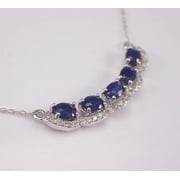 ORLOV DIAMONDS 3Ct Oval Cut Lab Created Sapphire Curved Bar Necklace 14K White Gold Plated