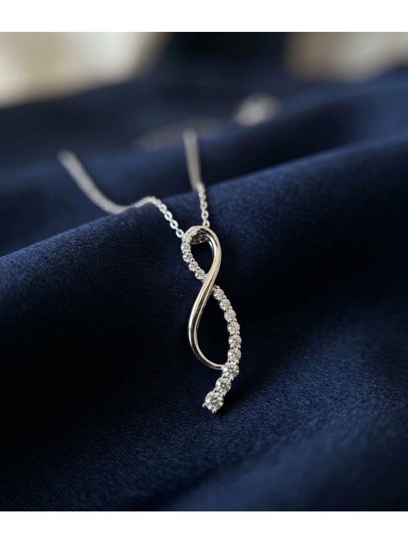 925 Sterling Silver 1.45ct Moissanite Infinity Wave Charm Pendant Chain
