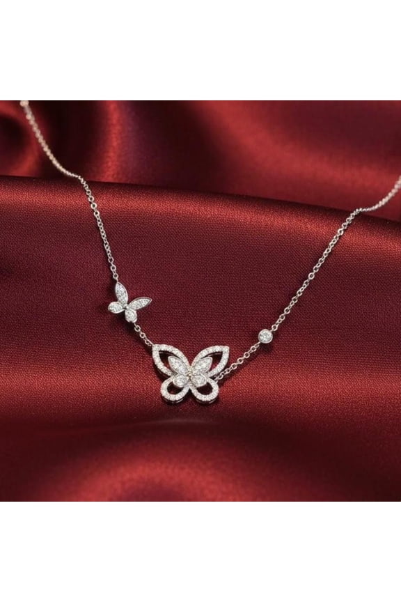 Butterfly 1.50Ct Round Cut Moissanite Women Necklace 14K White Gold Plated