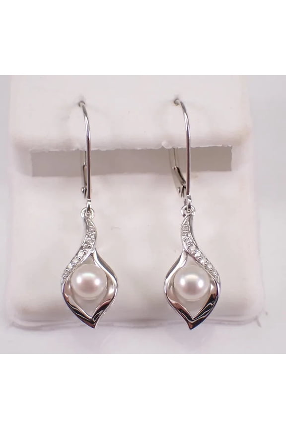 Women 2Ct Round Cut Pearl Dangle Leverback Earrings 14K White Gold Plated
