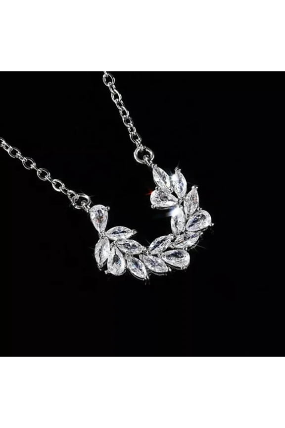 Cluster Women Necklace 2Ct Pear Cut Moissanite 14K White Gold Plated 18"