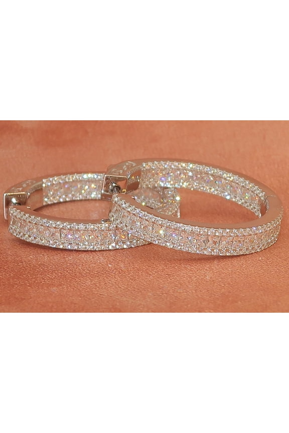 Elegant 925 sterling silver statement Hoop earrings inside outside moissanite