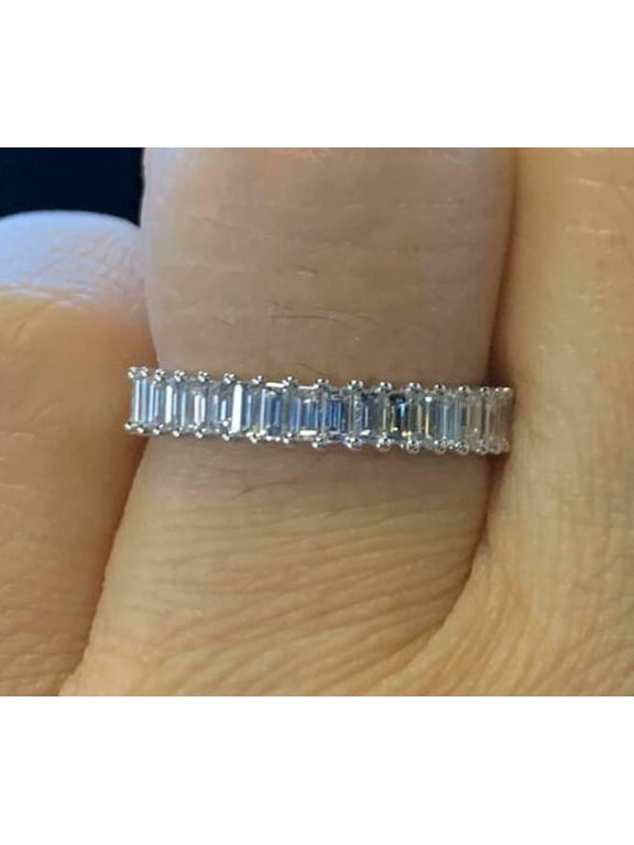 Eternity Wedding Band Women Ring 14K White Gold Plated 2Ct Baguette Cut Moissanite