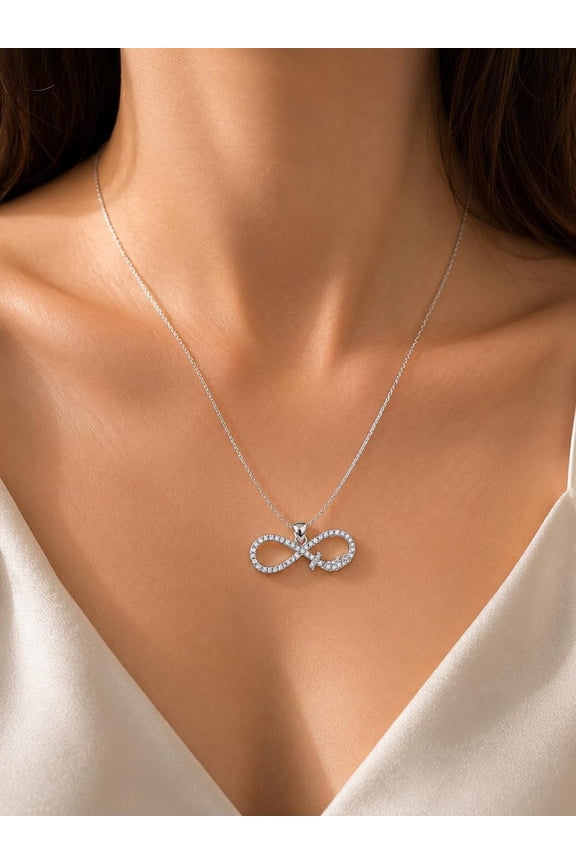 Infinity Necklace 14k White Gold Plated 1.5ct Moissanite