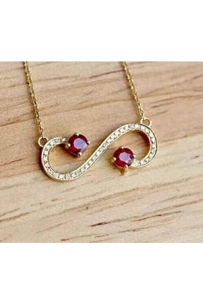 Lab Created Ruby Women's Infinity 2Ct Round Cut Necklace 14K Yellow Gold Plated