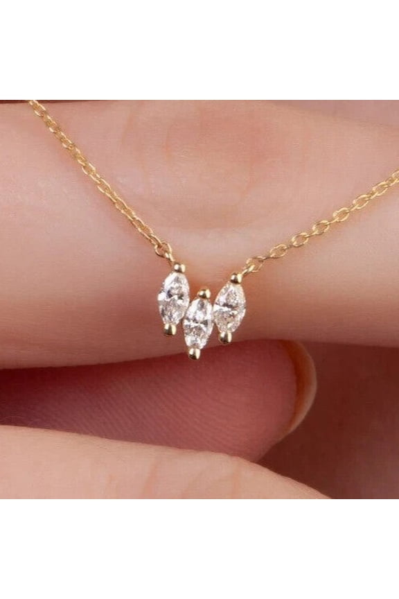 Marquise Cut Moissanite 2Ct Women Beauty Necklace 14K Yellow Gold Plated